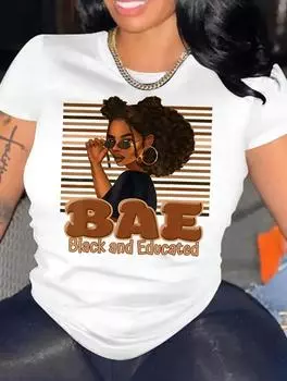 Модная женская повседневная белая футболка с разнообразным характерным дизайном, круглым вырезом и короткими рукавами S