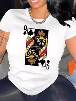 Модная женская повседневная белая футболка с разнообразным характерным дизайном, круглым вырезом и короткими рукавами S