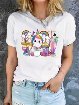 Модная женская повседневная белая футболка с разнообразными персонализированными принтами, круглым вырезом, короткими рукавами S