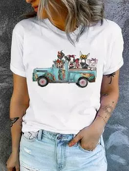 Модная женская повседневная белая футболка с разнообразными персонализированными принтами, круглым вырезом, короткими рукавами S