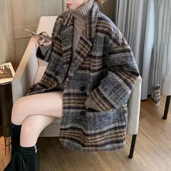 Модная женская повседневная блузка с длинным рукавом и пальто L коричневый