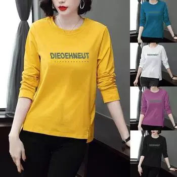 Модная женская повседневная блузка с длинным рукавом с принтом, женская футболка, топы