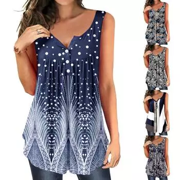 Модная женская повседневная футболка без рукавов с v-образным вырезом и принтом