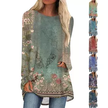 Модная женская повседневная футболка больших размеров с длинными рукавами и круглым вырезом с принтом L циан