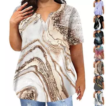 Модная женская повседневная футболка больших размеров с коротким рукавом и круглым вырезом с карманами XL коричневый