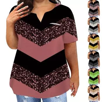 Модная женская повседневная футболка больших размеров с коротким рукавом и круглым вырезом с цветочным принтом и карманами L зелёный