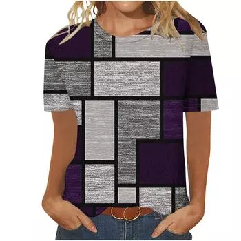 Модная женская повседневная футболка с круглым вырезом и коротким рукавом с принтом, блузка, топы M чёрный