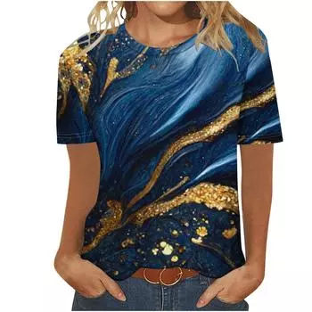 Модная женская повседневная футболка с круглым вырезом и коротким рукавом с принтом, блузка, топы S чёрный