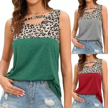 Модная женская повседневная леопардовая футболка с круглым вырезом и короткими рукавами, жилет, блузка, топы XXL зелёный