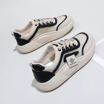 Модная женская повседневная обувь, дышащая сетчатая обувь на плоской подошве, женские кроссовки для спортзала, бега, ходьбы, толстая подошва, увеличивающая высоту обуви 35 (US 5) белый