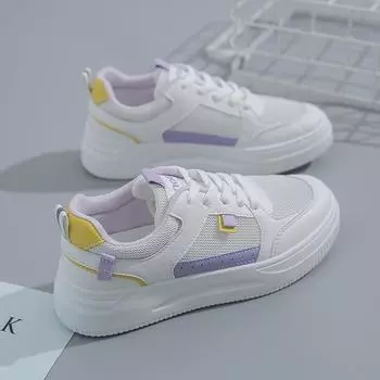 Модная женская повседневная обувь, дышащая сетчатая обувь на плоской подошве, женская спортивная обувь для бега, ходьбы, кроссовки для сноуборда, на шнуровке 35 (US 5)