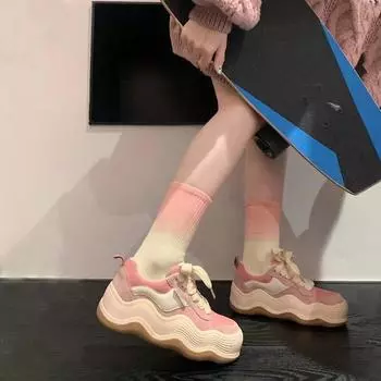 Модная женская повседневная обувь, дышащие женские кроссовки на толстой подошве, женские кроссовки на платформе, спортивные кроссовки для бега 35 бежевый