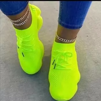 Модная женская повседневная обувь Модные дышащие туфли на плоской подошве для ходьбы Женские белые кроссовки Новые большие размеры Теннисная женская обувь Zapatos De Mujer 35 флуоресцентный зеленый