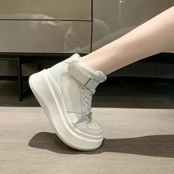 Модная женская повседневная спортивная обувь Ботильоны на толстой подошве Высокие спортивные кроссовки для баскетбола на толстой подошве Спортивная тренировочная обувь 35 белый