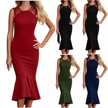 Модная женская повседневная юбка без рукавов с v-образным вырезом и открытой спиной XXL чёрный