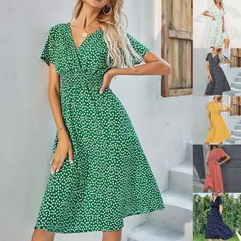 Модная женская повседневная юбка-миди с v-образным вырезом и принтом, платье с эластичной резинкой на талии M чёрный