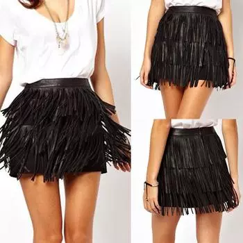 Модная женская праздничная летняя мини-юбка на молнии с кисточками и высокой талией для сцены и вечеринки M чёрный
