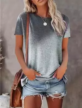 Модная женская простая футболка с градиентным принтом, забавная повседневная футболка с круглым вырезом и короткими рукавами, летняя женская футболка XS фиолетовый