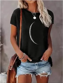 Модная женская простая футболка с крутым лунным принтом, забавная повседневная футболка с круглым вырезом и короткими рукавами, летняя женская футболка XS розовый