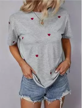 Модная женская простая футболка с принтом любви, забавная повседневная футболка с круглым вырезом и короткими рукавами, летняя женская футболка XS розовый
