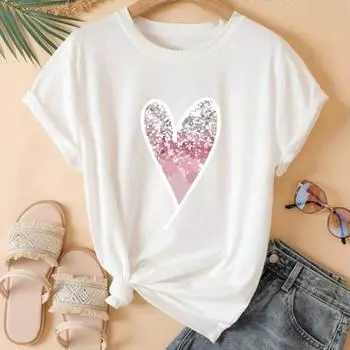 Модная женская простая футболка с принтом любви, забавная повседневная футболка с круглым вырезом и короткими рукавами, летняя женская футболка XS розовый