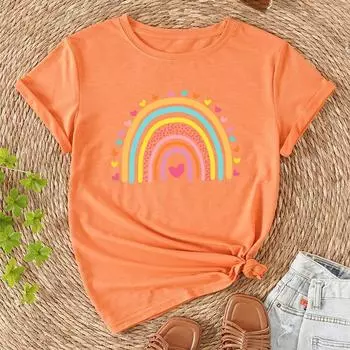 Модная женская простая футболка с радужным сердечком и принтом, забавная повседневная футболка с круглым вырезом и короткими рукавами, летняя женская футболка XS зелёный