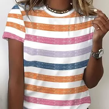 Модная женская простая футболка в цветную полоску с принтом, забавная повседневная футболка с круглым вырезом и короткими рукавами, летняя женская футболка XS синий