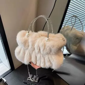Модная женская пушистая сумка через плечо, женская зимняя сумка на цепочке, однотонная банкетная сумочка, новый узор, мягкая плюшевая сумка с ручкой