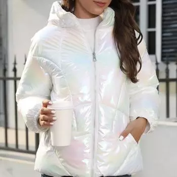 Модная женская яркая куртка-пуховик, зимние теплые парки, укороченные куртки на молнии S белый