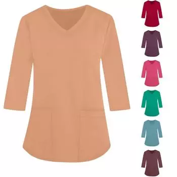 Модная женская рабочая одежда с v-образным вырезом и короткими рукавами, рукавами три четверти, свободный топ с карманным принтом XL зелёный