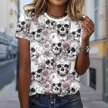 Модная женская розовая футболка с черепом, забавная повседневная футболка с круглым вырезом и короткими рукавами, летняя женская футболка XS розовый