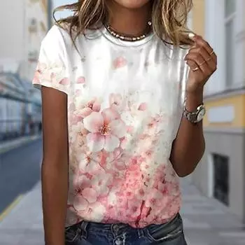 Модная женская розовая футболка с цветочным принтом и принтом моря, забавная повседневная футболка с круглым вырезом и короткими рукавами, летняя женская футболка XS синий
