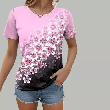 Модная женская розовая футболка с принтом вишни, забавная повседневная футболка с круглым вырезом и короткими рукавами, летняя женская футболка XS розовый