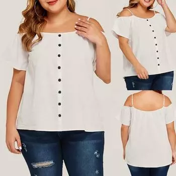 Модная женская рубашка больших размеров с открытыми плечами и пуговицами, блузка