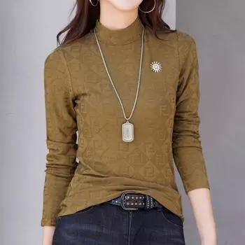 Модная женская рубашка с длинными рукавами, большой размер, универсальный осенне-зимний стиль, внутренний теплый топ 3XL кофейный