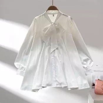 Модная женская рубашка с длинными рукавами и воротником-бабочкой, новая весенне-осенняя свободная элегантная нестандартная блузка, женская повседневная простая офисная одежда с однотонным воротником S розы красного