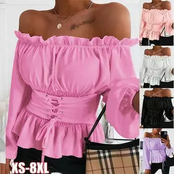 Модная женская рубашка с длинными рукавами, кружевной облегающий топ с открытыми плечами, модные однотонные сексуальные кружевные декоративные офисные топы и блузки 3xl белый