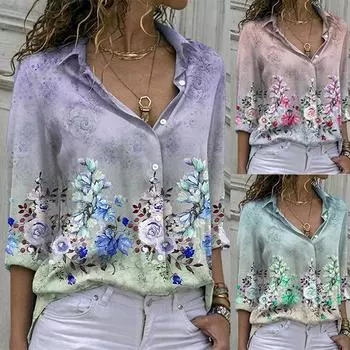 Модная женская рубашка с принтом бабочки и отложным воротником, однобортный художественный весенний топ для повседневной носки 3XL синий