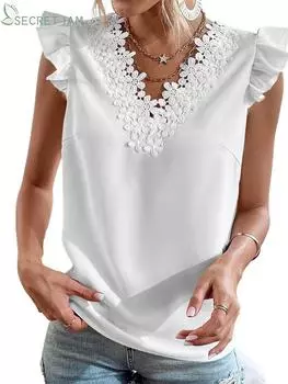 Модная женская рубашка с рукавами в виде листьев лотоса, элегантный и молодежный стиль моды XXL белый