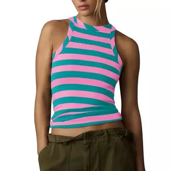 Модная женская сексуальная летняя свободная майка без рукавов с круглым вырезом L