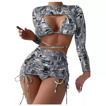 Модная женская сексуальная пляжная одежда с принтом, купальник-бикини, разделенный купальник L