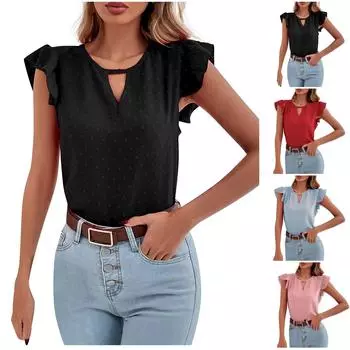 Модная женская сексуальная повседневная однотонная хлопковая льняная футболка с коротким рукавом и вышивкой Топ
