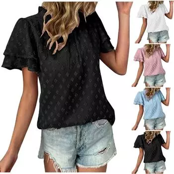 Модная женская сексуальная повседневная однотонная хлопковая льняная футболка с коротким рукавом и вышивкой Топ
