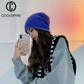 Модная женская шапка-бини, вязаные уличные зимние шапки для женщин, разноцветные вязаные шапки, осенние теплые зимние шапки, AC2166 One Size чёрный