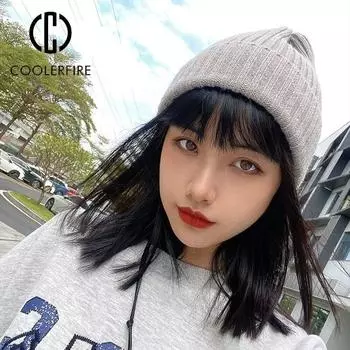 Модная женская шапка, вязаные шапки, милые женские шапки, зимние шапки для женщин, повседневные женские шапки для девочек, однотонные теплые шапки HC217 One Size белый