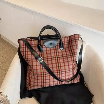 «Модная женская шерстяная сумка-мессенджер большого объема 2024 года на осень/зиму — универсальная сумка для колледжа» 44*9*35 коричневый