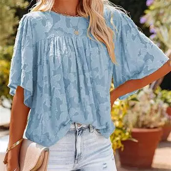 Модная женская шифоновая блузка 2022, женская одежда, детская рубашка с вырезом и цветочным принтом, свободные однотонные женские блузки с короткими рукавами S белый