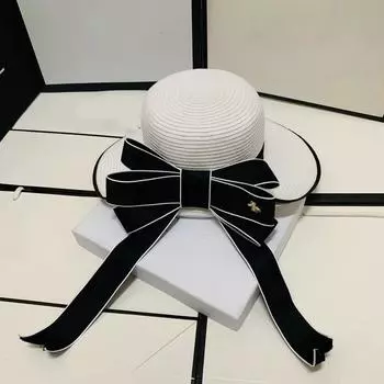 Модная женская шляпа в стиле Хепберн на лето, пляжный отдых, солнцезащитный крем, солнцезащитная шляпа, повседневная шляпа-джокер, солнцезащитная шляпа, соломенная шляпа, рыбацкая шляпа One Size белый