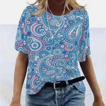 Модная женская синяя футболка с кешью, забавная повседневная футболка с круглым вырезом и короткими рукавами, летняя женская футболка XS синий