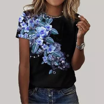 Модная женская синяя футболка с принтом камелии, забавная повседневная футболка с круглым вырезом и коротким рукавом, летняя женская футболка XS розовый